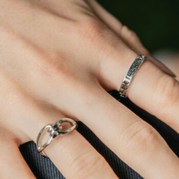 Two Pc Silver Alloy Lucky Chunky Cross Braid Ring Set, 3 of 3