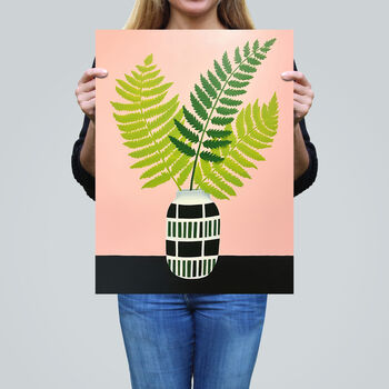Ferns In Vase Green Pink Simple Wall Art Print, 2 of 6