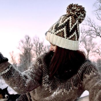 Truffle Cream Zig Zag Reflective Super Bobble Hat, 3 of 3