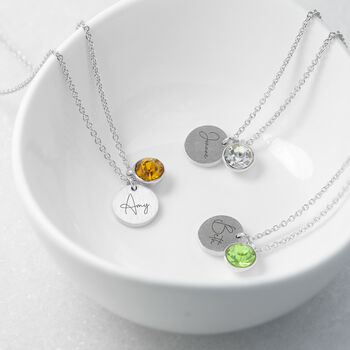 Personalised Silver Birthstone Crystal + Disc Necklace, 6 of 12