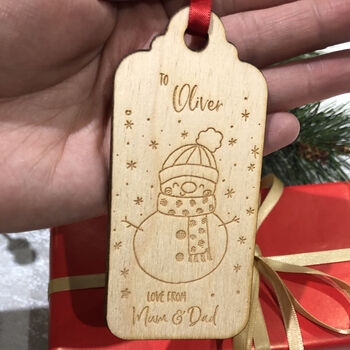 Personalised Snowman Wooden Christmas Gift Tag Packs, 2 of 2