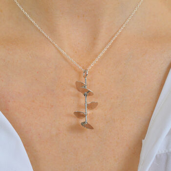 Sterling Silver Single Eucalyptus Necklace, 8 of 12