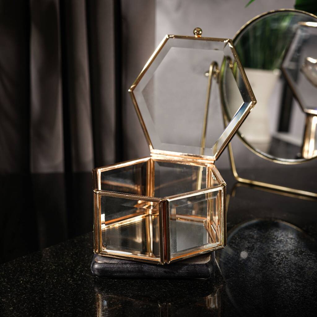 Gold Jewellery Box, Glass Trinket Box By NIKITA