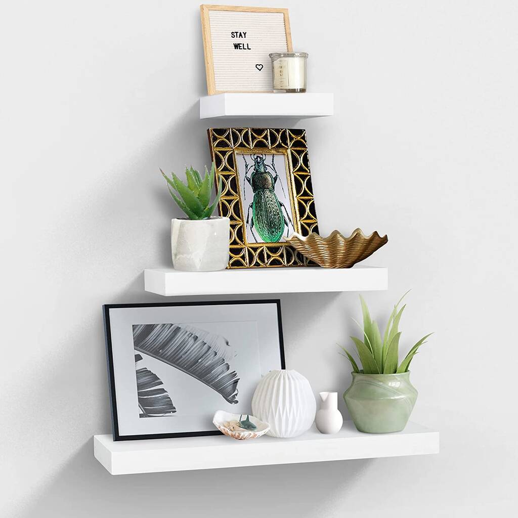Set Of Three White Mounted Floating Shelves By Momentum