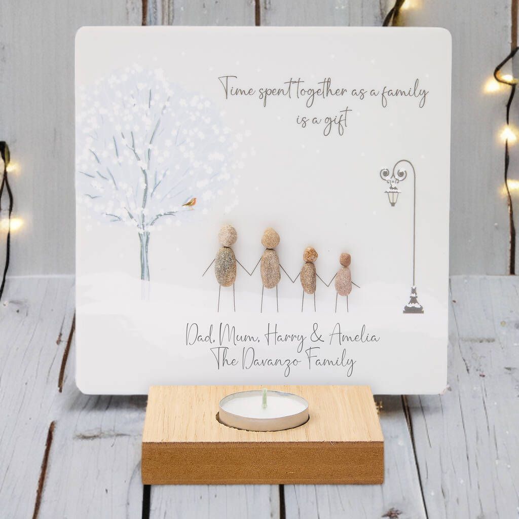 Personalised Pebble Family Christmas T Light Holder, 1 of 3