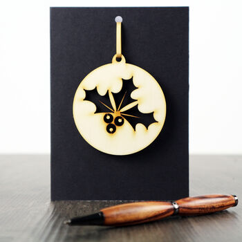 Christmas Card With Wooden Holly Tree Decoration, 2 of 3
