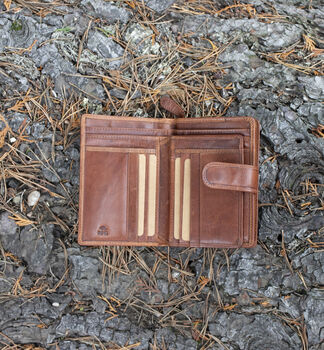 Women's Luxury Cognac Leather Tab Trifold Purse Rfid Protected Personsalised, 5 of 7