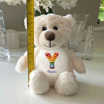 Personalised Flower Alphabet Cream New Baby Teddy Bear, 3 of 6