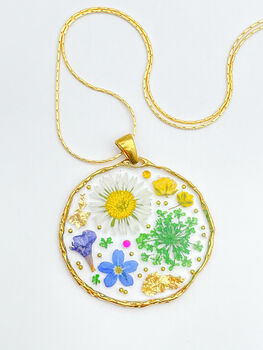 Medium Necklace With Daisies, Lavender And Green Flowers, 2 of 12