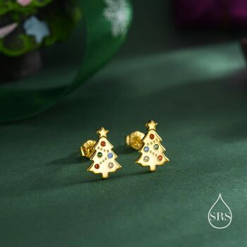 Sterling Silver Tiny Christmas Tree Stud Earrings, 5 of 12