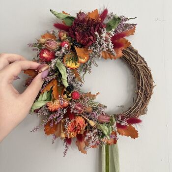 Dahlia, Heather And Blackberry Mini Autumn Wreath, 6 of 10