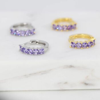 Minimalist Amethyst Purple Cz Huggie Hoop Earrings, 3 of 11