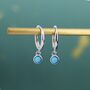 Sterling Silver Hoops With Tiny Dangling 3mm Turquoise, thumbnail 6 of 12