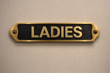 Classic Brass Ladies Toilet Door Plaque With Black Finish, 2 of 5