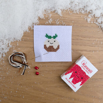 Kawaii Christmas Pudding Mini Cross Stitch Kit, 11 of 12