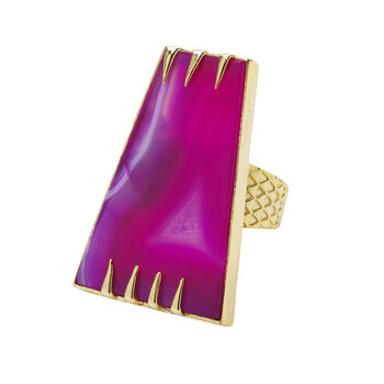 Fuchsia Agate 'Determination' Gemstone Gold Plated Ring, 3 of 10