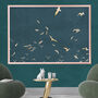 Landscape Gold Silhouette Birds Flying Turquoise Print, thumbnail 1 of 5