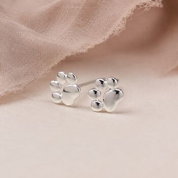 Sterling Silver Paw Print Stud Earrings, 3 of 10