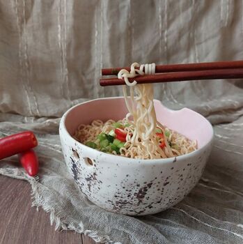 Handmade Speckled Pink Noodle Bowl With Chopsticks, 3 of 11