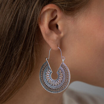 Mandala Large Hoop Intricate Detail Earrings, 4 of 6