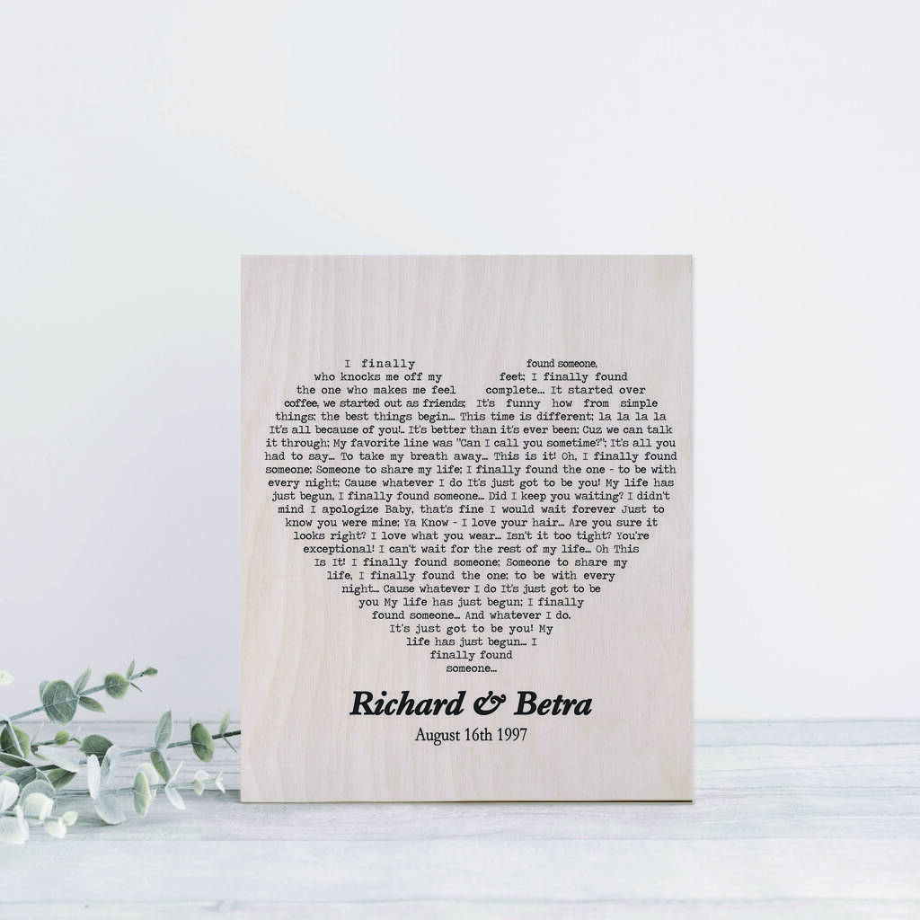 Personalised Heart Song Lyrics Wood Print By Vintage Designs Reborn ...