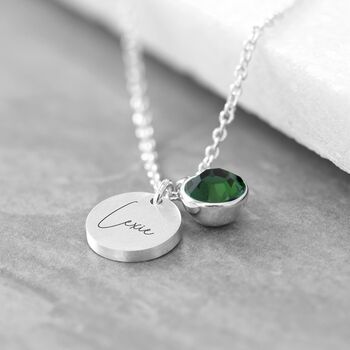Personalised Silver Birthstone Crystal And Disc Necklace, 4 of 12
