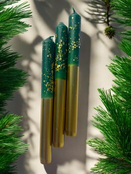 Green And Gold Glitter Christmas Candles 'Christmas Tree Farm', 2 of 4