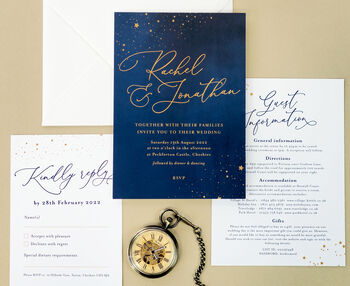Celeste Navy And Gold Wedding Invitations, 4 of 4