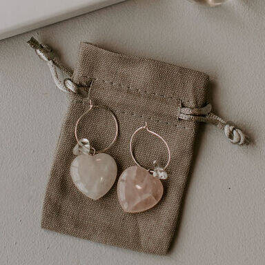 Rose Quartz Heart Charm Gold Plated Hoop Earrings, 1 of 10