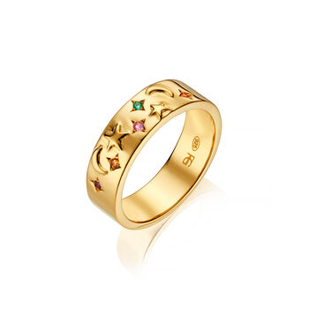 Starry Night Multi Gemstone Star And Moon Ring In Gold Vermeil, 2 of 4