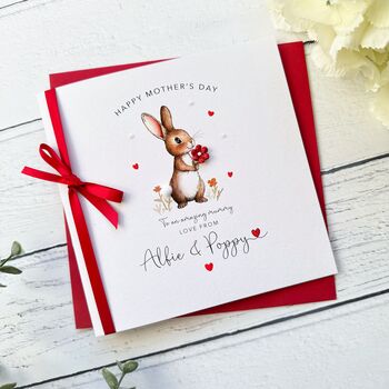 Handmade Mummy Mother's Day Card: Bunny With Flower Design, 5 of 6