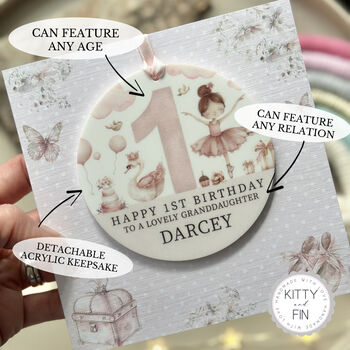 Any Age, Any Relation, 1st Birthday Or Any Age Pink Ballerina Keepsake Card, 2 of 4