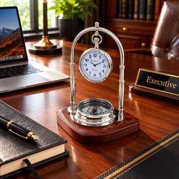 Personalised Chrome 6th Anniversary Desk Clock With Compass, 7 of 12