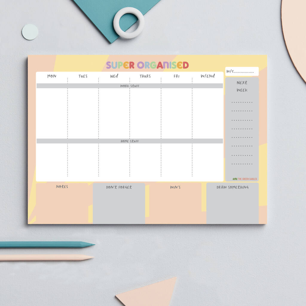 'Super Organised' Weekly Desk Planner Pad