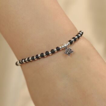 925 Silver Black Bead Butterfly Adjustable Anklet, 3 of 9