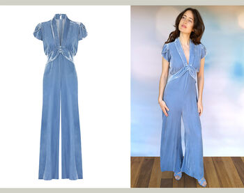 Vintage Style Cornflower Blue Silk Velvet Jumpsuit, 2 of 2
