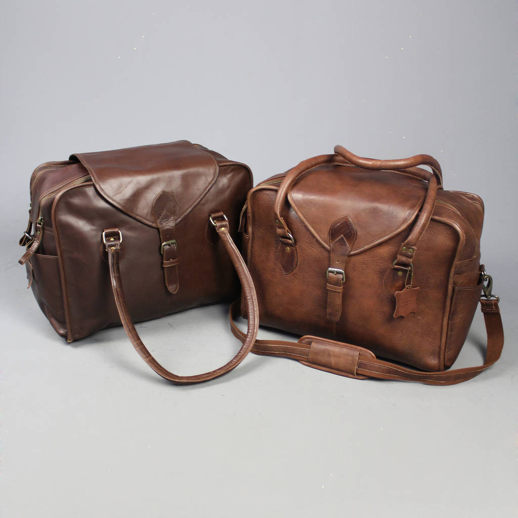 vintage style brown leather baby changing bag by vintage child | 0