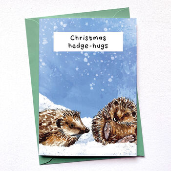 Christmas Hedge Hugs Hedgehog Animal Pun Card, 2 of 5