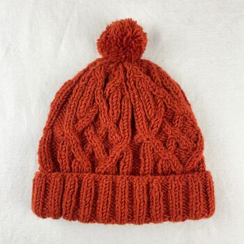 Fair Trade Unisex Cosy Cable Knit Wool Bobble Hat, 9 of 12