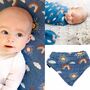 Navy Rainbow New Baby Swaddle Muslin And Bib Gift Set, thumbnail 4 of 6