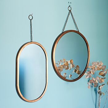 Round Antique Copper Hanging Chain Wall Mirror, 5 of 9