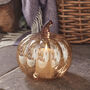 Amber Glass Pumpkin Decoration With LED Pillar Candle, thumbnail 3 of 3