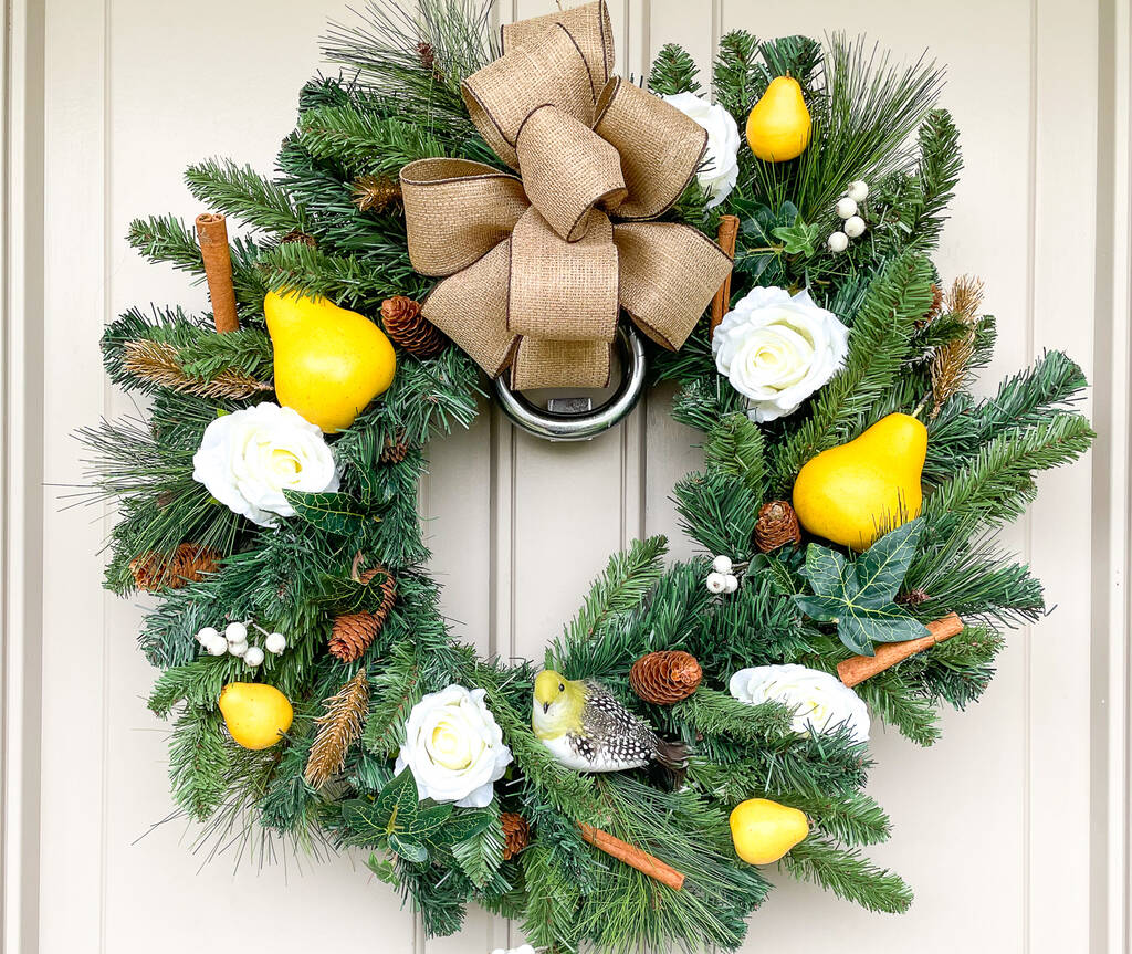 Partridge In A Pear Tree Faux Christmas Wreath, 1 of 8