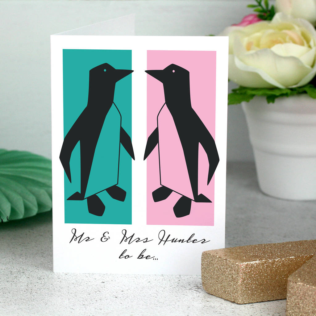 Retro Penguins Wedding, Anniversary Or Engagement Card By So Close ...