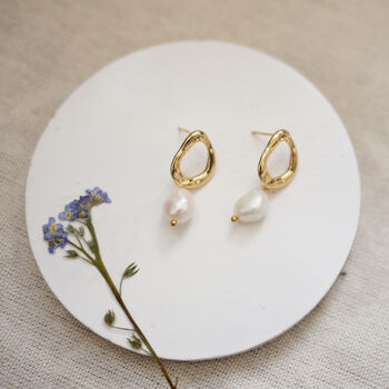 24ct Gold Plated Stud Freshwater Pearl Earrings, 3 of 5