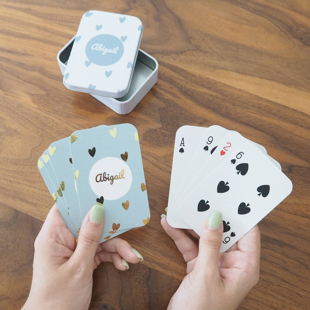 Image of Personalised Foiled Hearts Name Playing Cards