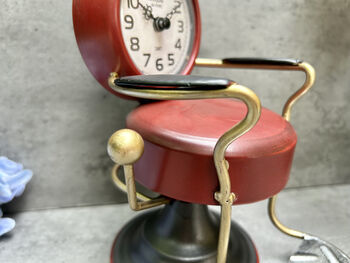 Barber’s Chair Table Clock – Red And Black Metal Ornament, 11 of 12