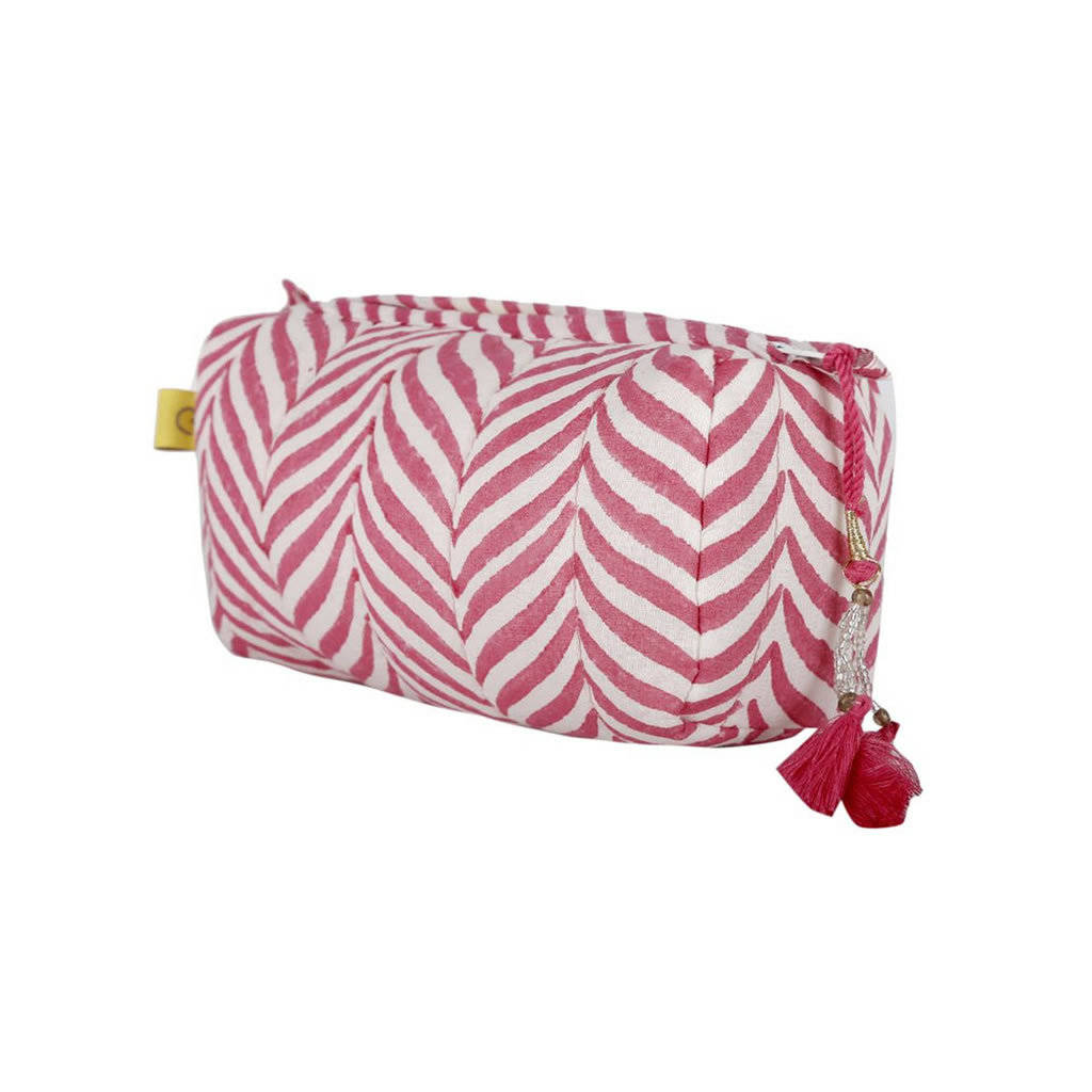 Block Print Indore Pattern Pink Herringbone Makeup Bag, 1 of 4
