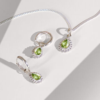 August Birthstone Peridot Sterling Silver Huggie Hoop Earrings, 3 of 11