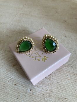 Green Gold Pearl Stud Earrings, 5 of 5